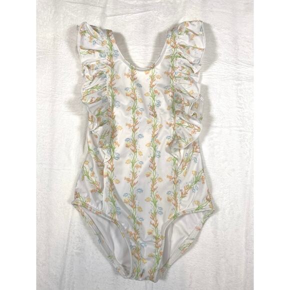 Eyelet & Ivy One Piece Fish and Floral Ruffle Straps White Size 5 Swimsuit - Picture 1 of 5
